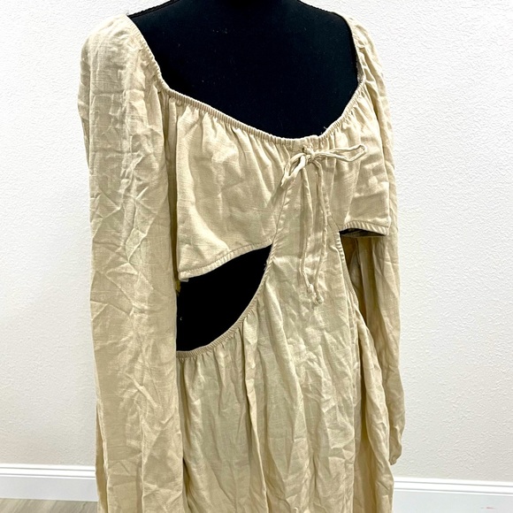 Light Taupe Linen Cut Out Sexy Cocktail Dress NWT - Picture 9 of 16